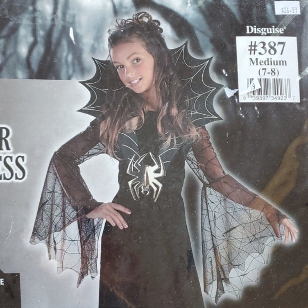 Spider countess child costume dress web stand up collar with attached spider